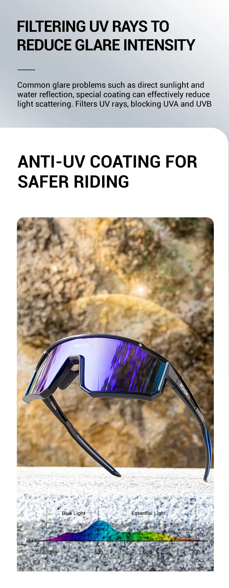 SCVCN Upgraded Outdoor Sports Cycling Glasses Men Women Running Sunglasses UV400 Mountain Camping Fishing Eyewear MTB Goggles