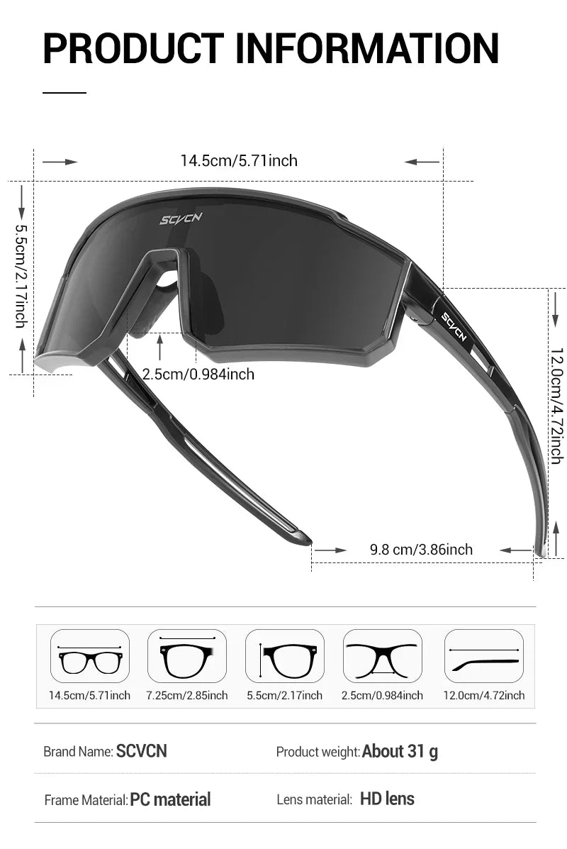 SCVCN Upgraded Outdoor Sports Cycling Glasses Men Women Running Sunglasses UV400 Mountain Camping Fishing Eyewear MTB Goggles